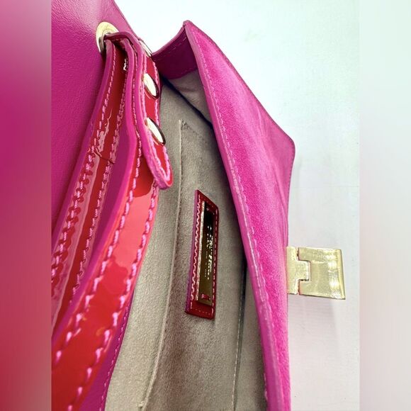 Auth Jimmy Choo Pink Patent Leather Suede 2way Rebel Crossbody Bag Preloved - Picture 14 of 14